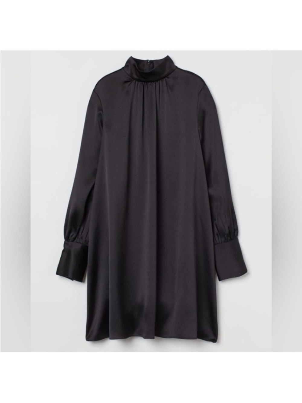 Black satin long sleeve knee length dress flowy - Picture 2 of 11